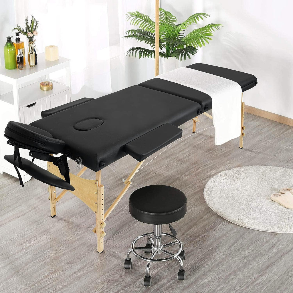 Black 3 Fold Portable Massage Bed with Carrying Case W22204