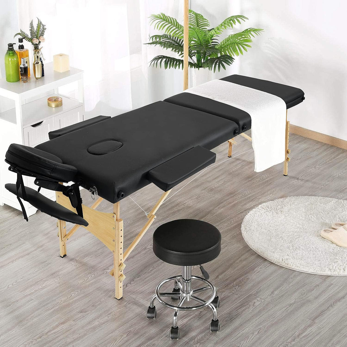 Black 3 Fold Portable Massage Bed with Carrying Case W22204