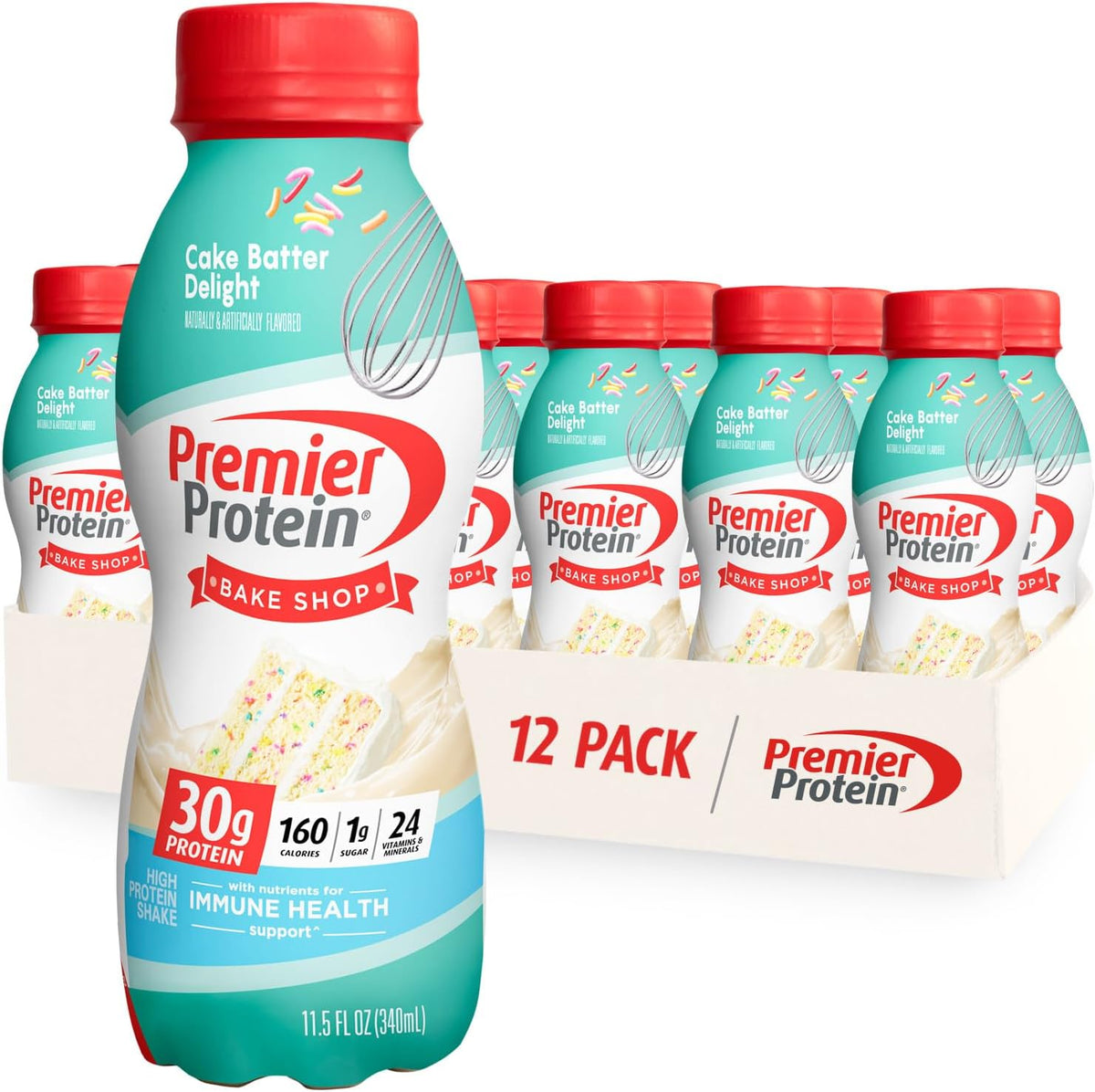 Bananas & Cream and Cake Batter Flavors 30g Protein 1g Sugar 24 Vitamins & Minerals 12 and 12 Count Protein Shake H605197