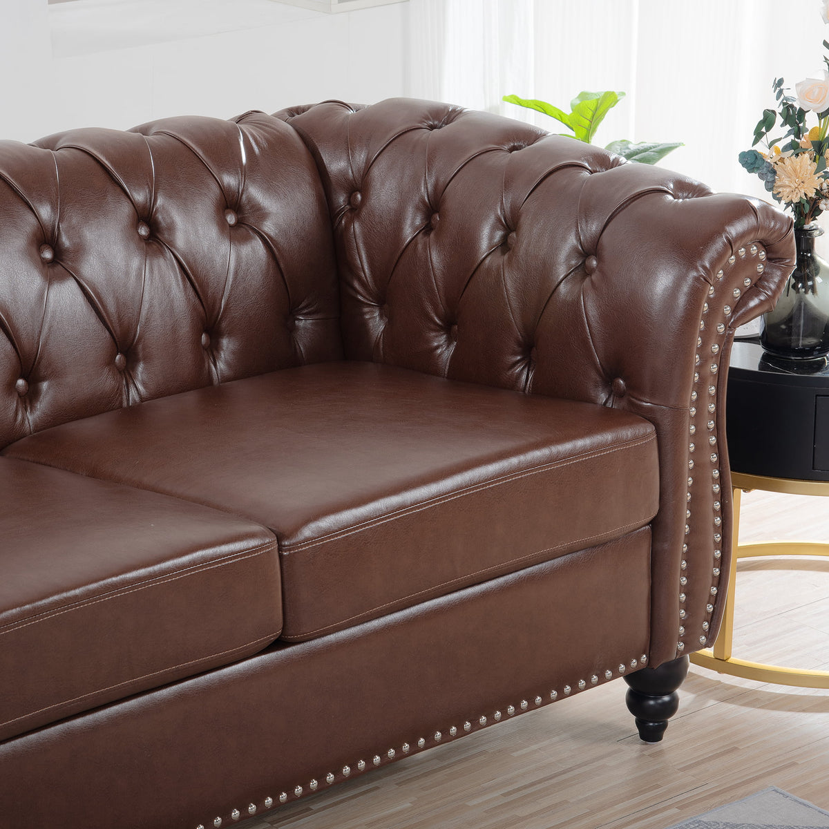 Dark Brown Leather 3-Seater Sofa S532