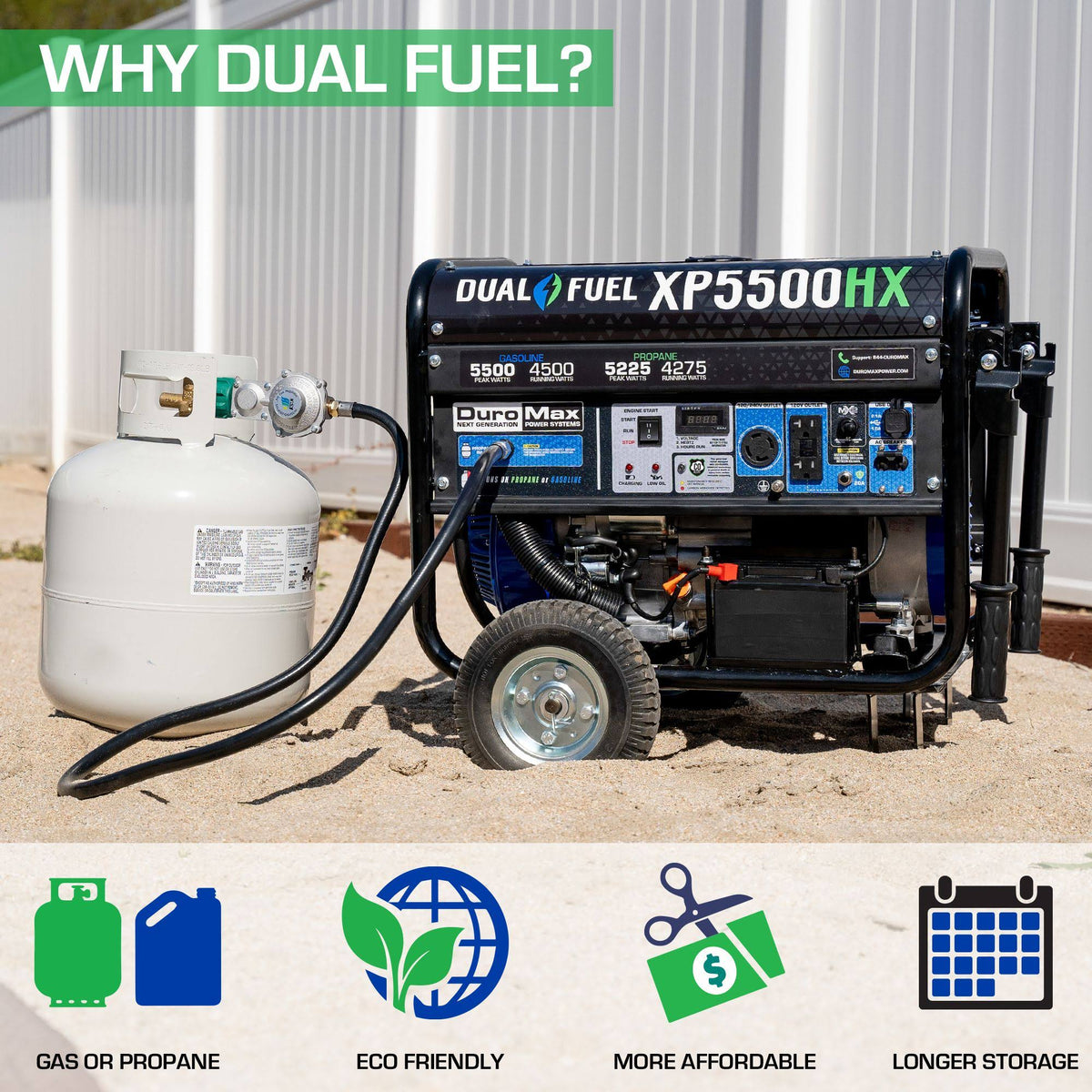 5,500/4,500-Watt Dual Fuel Gasoline/Propane Portable Generator E573056
