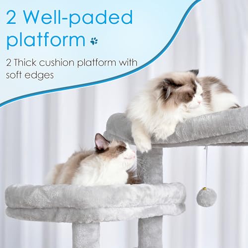 Light Gray 74 inches Multi-Level XL Cat Tree with Three Cat Condos and Two Top Decks P604