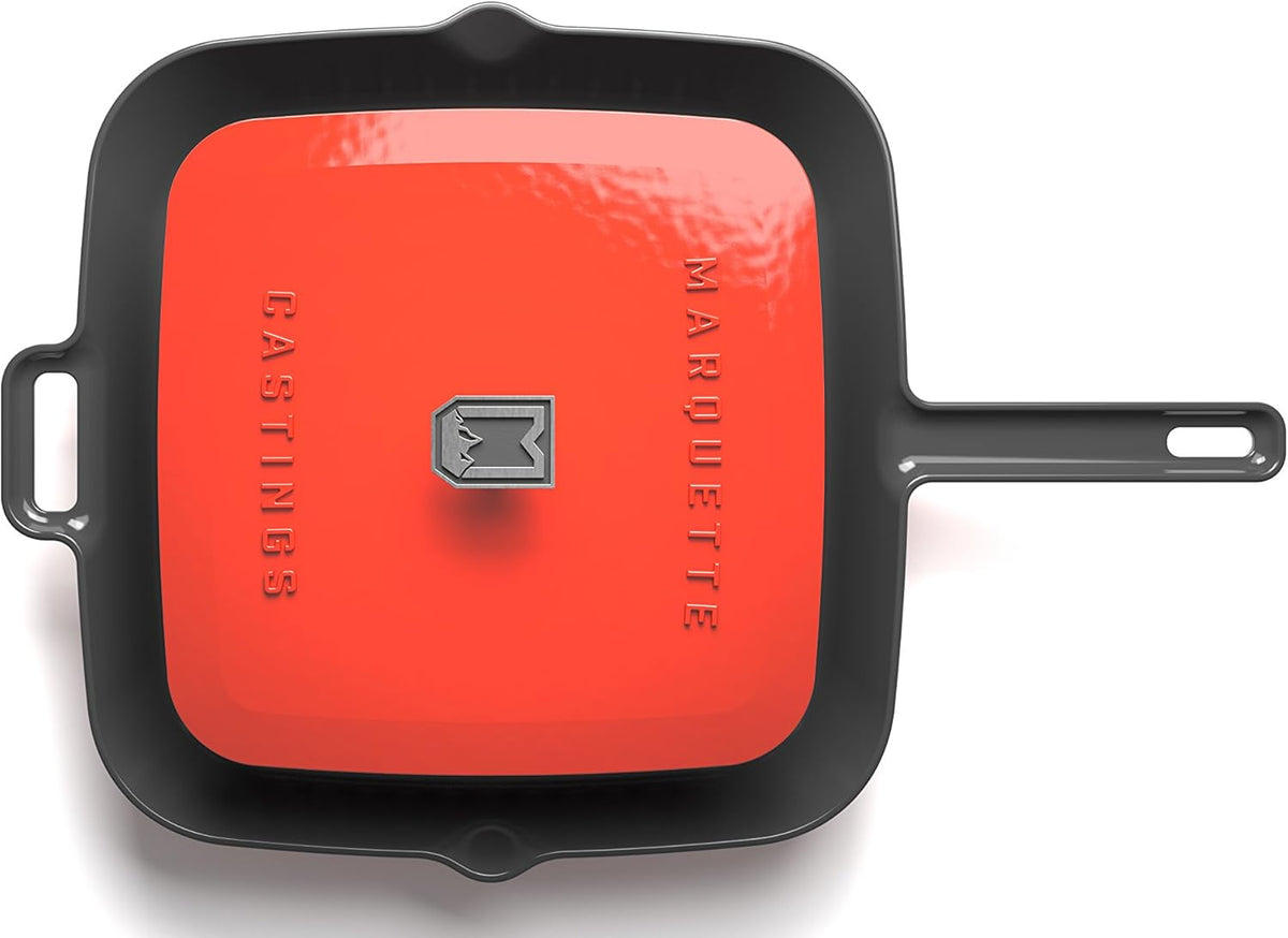 Enameled Grill Pan with Press (Iron Red) F709