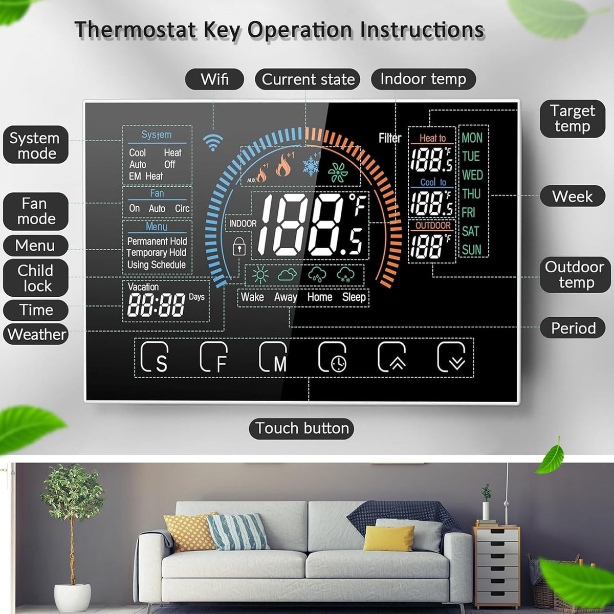 Digital WiFi Thermostat with App and LCD Color Screen W9698