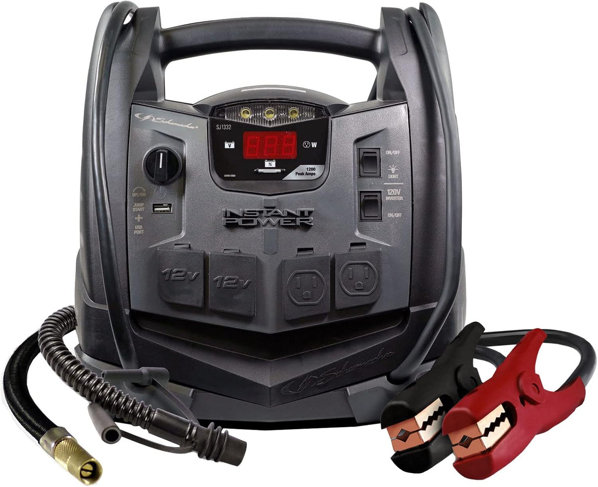 Portable Power Station and Jump Starter with 150-PSI Air Compressor, 200 Continuous/400 Peak Watt Power Inverter, Black Z110