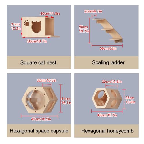 Cat Wall Shelves, Cat Wall Furniture, Cat Bridge Wall Mount Cat Perch, Hammock Cat Tree Cat Climber Set, DIY Combination P52808