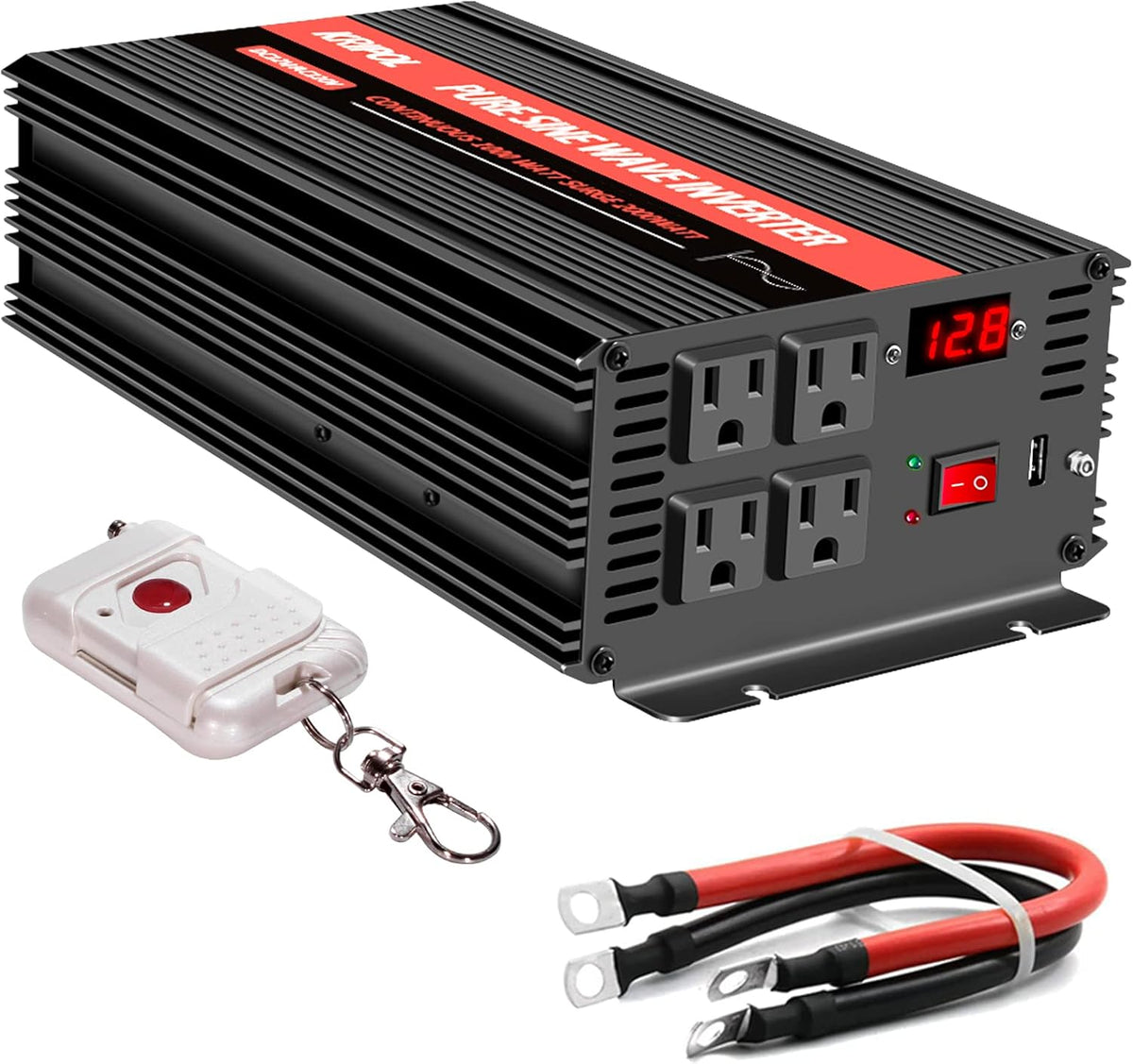 1500 Watt Pure Sine Wave Power Inverter 12V DC to 110V AC 60HZ with 4 AC Outlets and 1 USB Output I241
