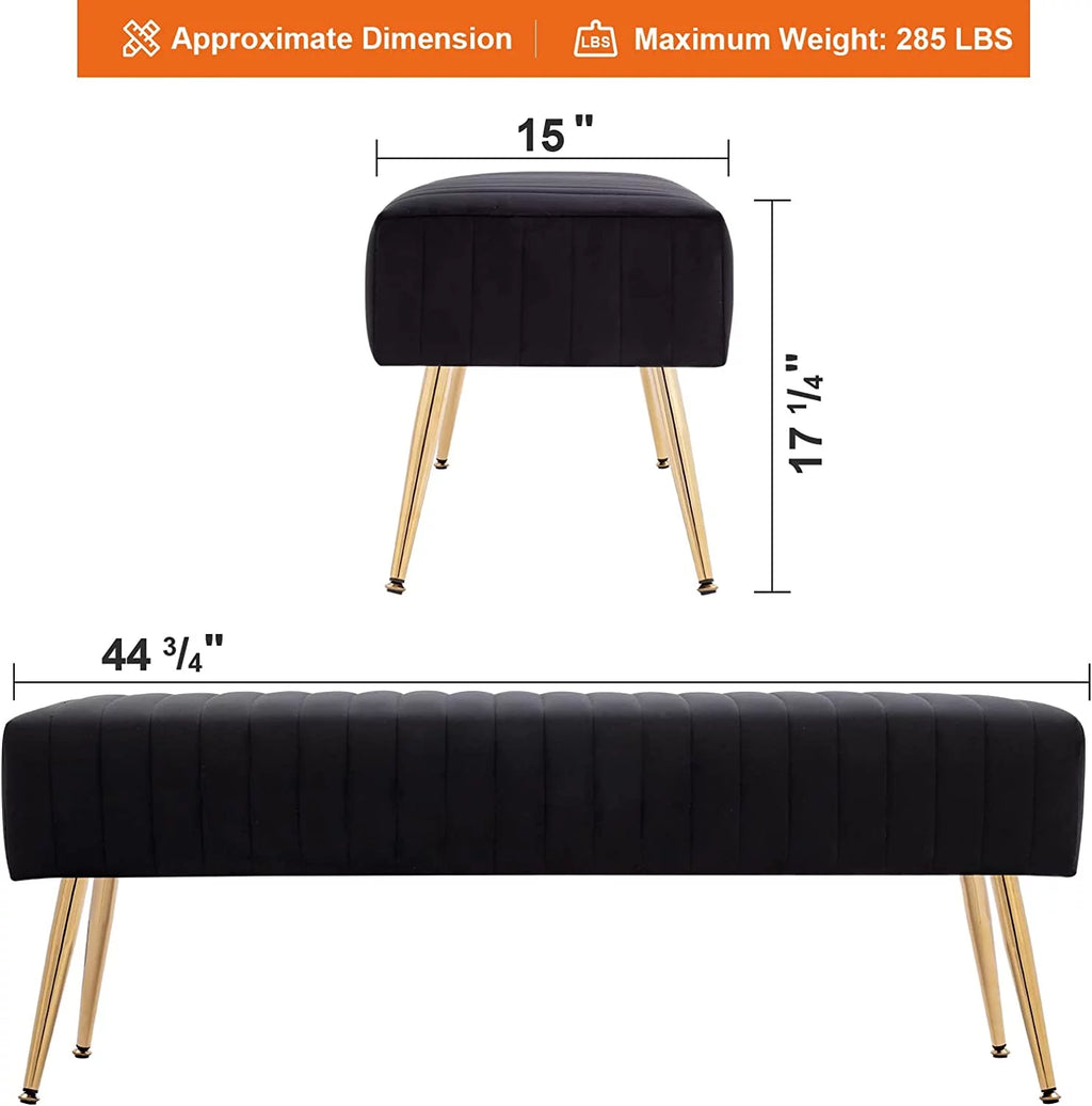 44 Inch Velvet Ottoman Bench with Gold Legs O3150