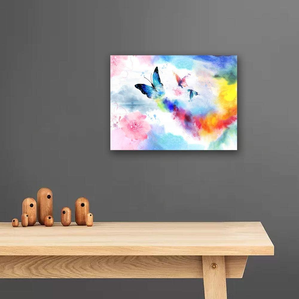 Colorful Butterfly Framed Canvas Wall Art (16'' x 24'') T130