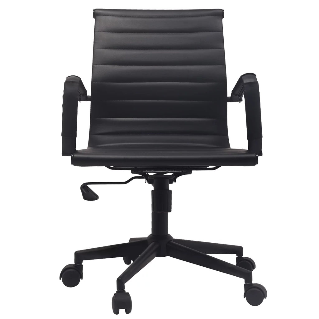 Mid Century Black PU Leather Office Chair with Arms and Wheels K969