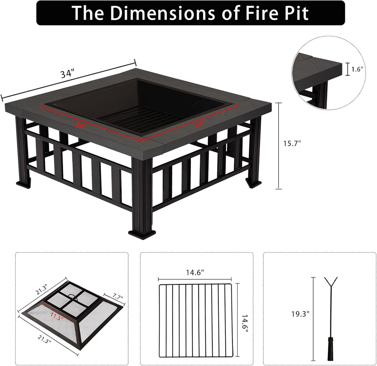 34 Square Metal Fire Pit Table V689