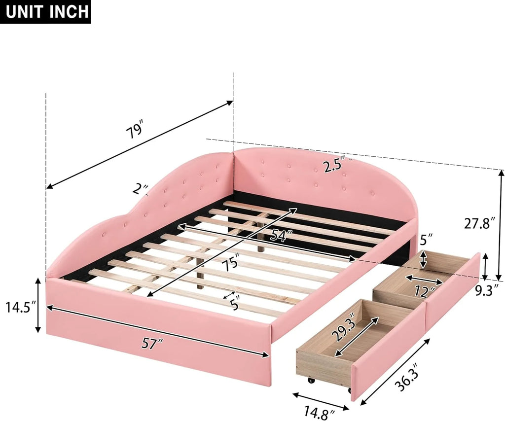 PU Upholstered Tufted Daybed with Storage and 2 Drawers F4592