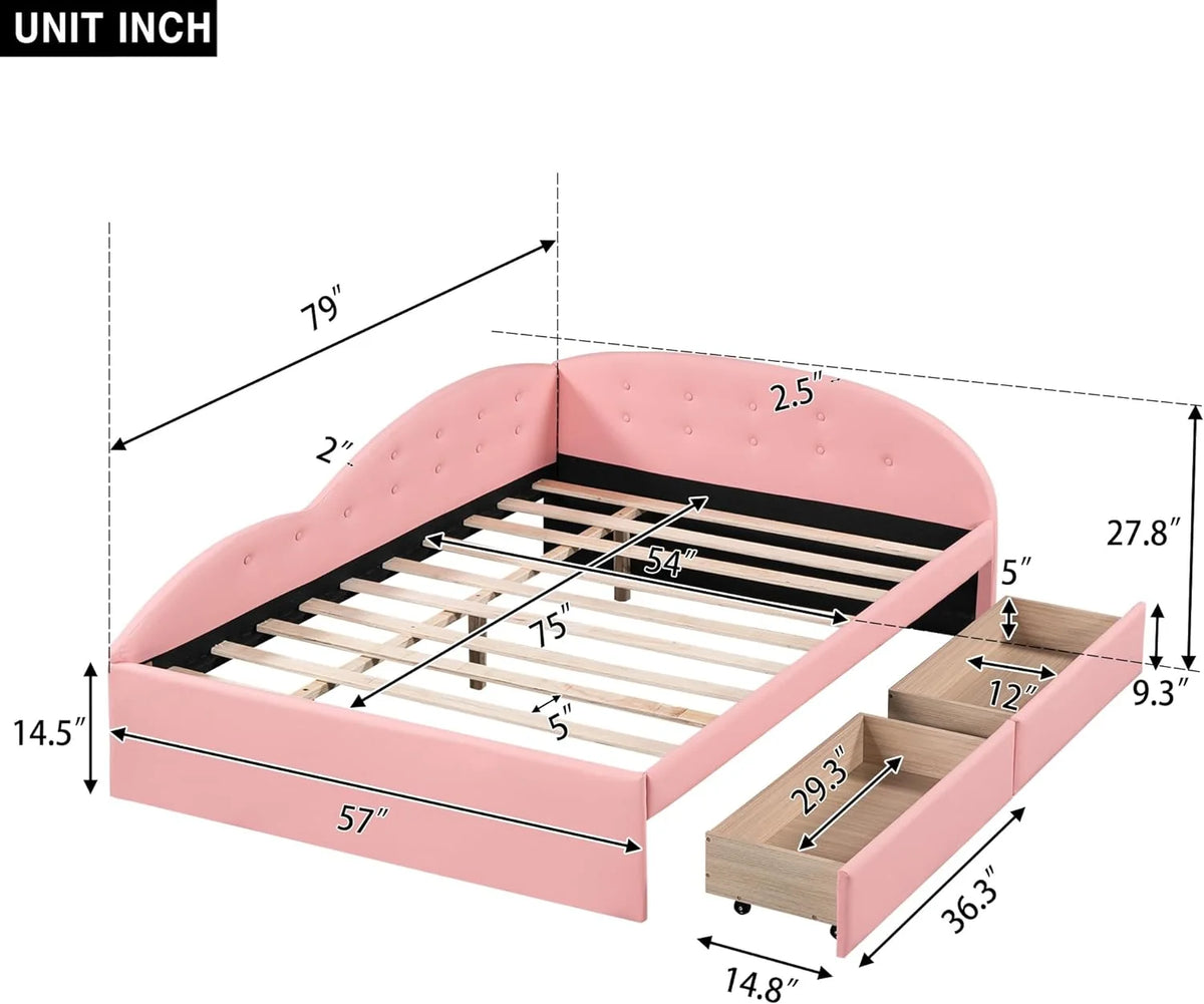 PU Upholstered Tufted Daybed with Storage and 2 Drawers F4592