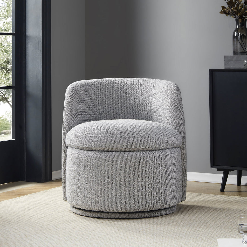 White Boucle Fabric Barrel Accent Chair O1912