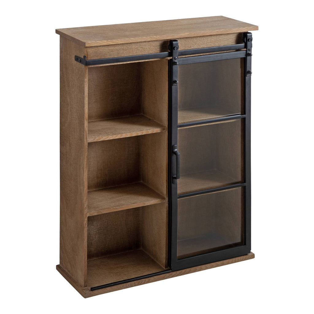 Rustic Brown Wooden Wall Cabinet with Sliding Glass Door W538