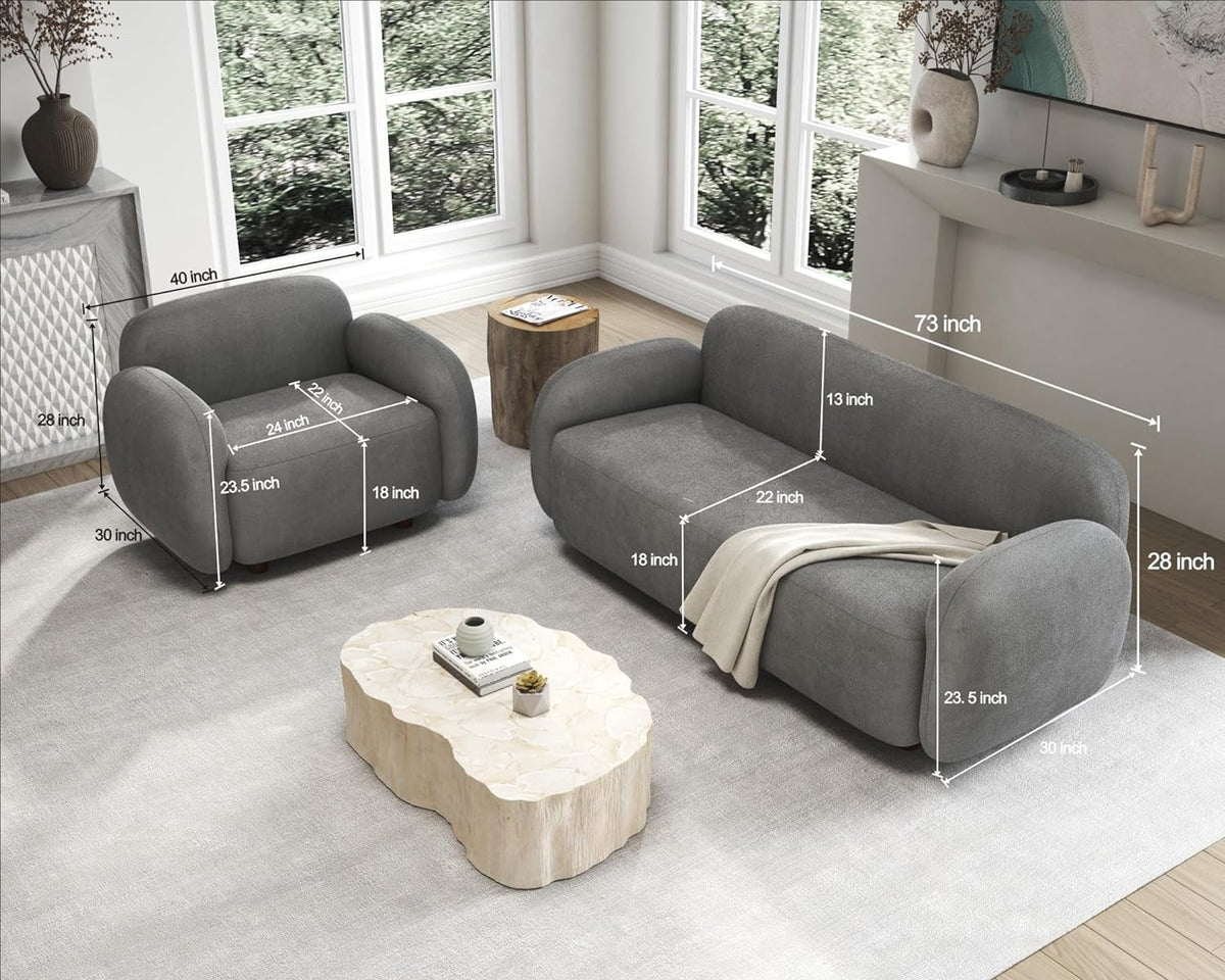 Boucle Sofa 3 Piece Set Grey P323