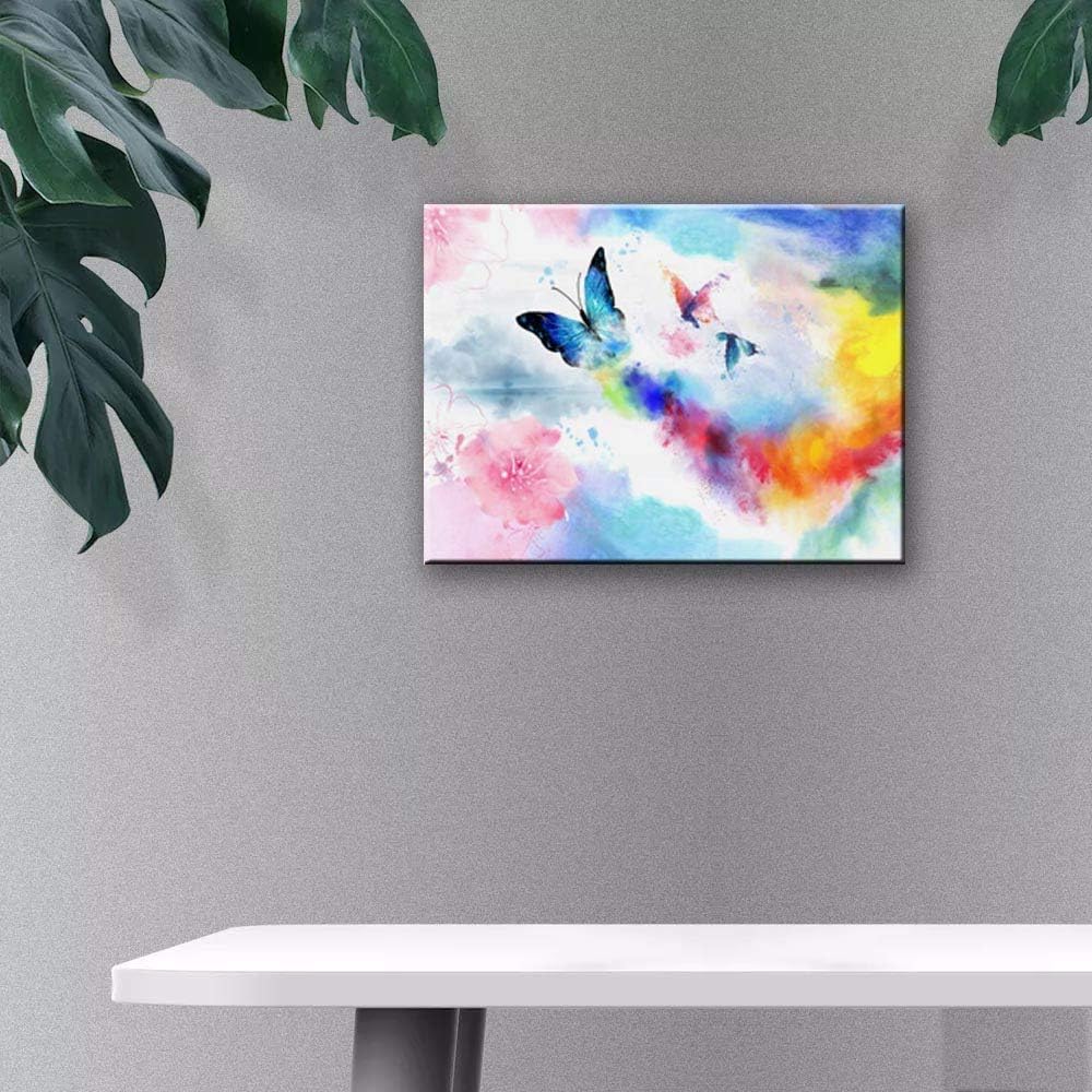 Colorful Butterfly Framed Canvas Wall Art (16'' x 24'') T130