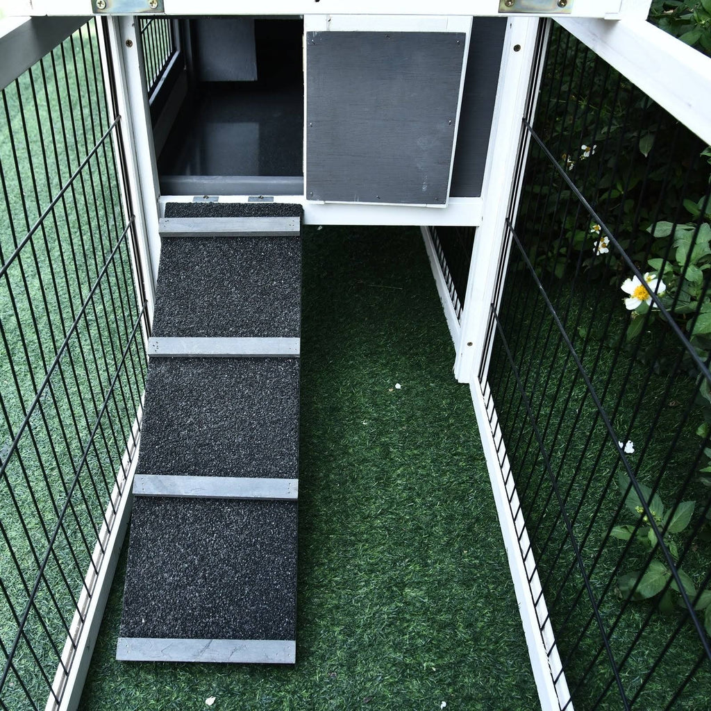 Solid Wood Rabbit Hutch with Black Metal Cage and Easy Clean Tray Q7798