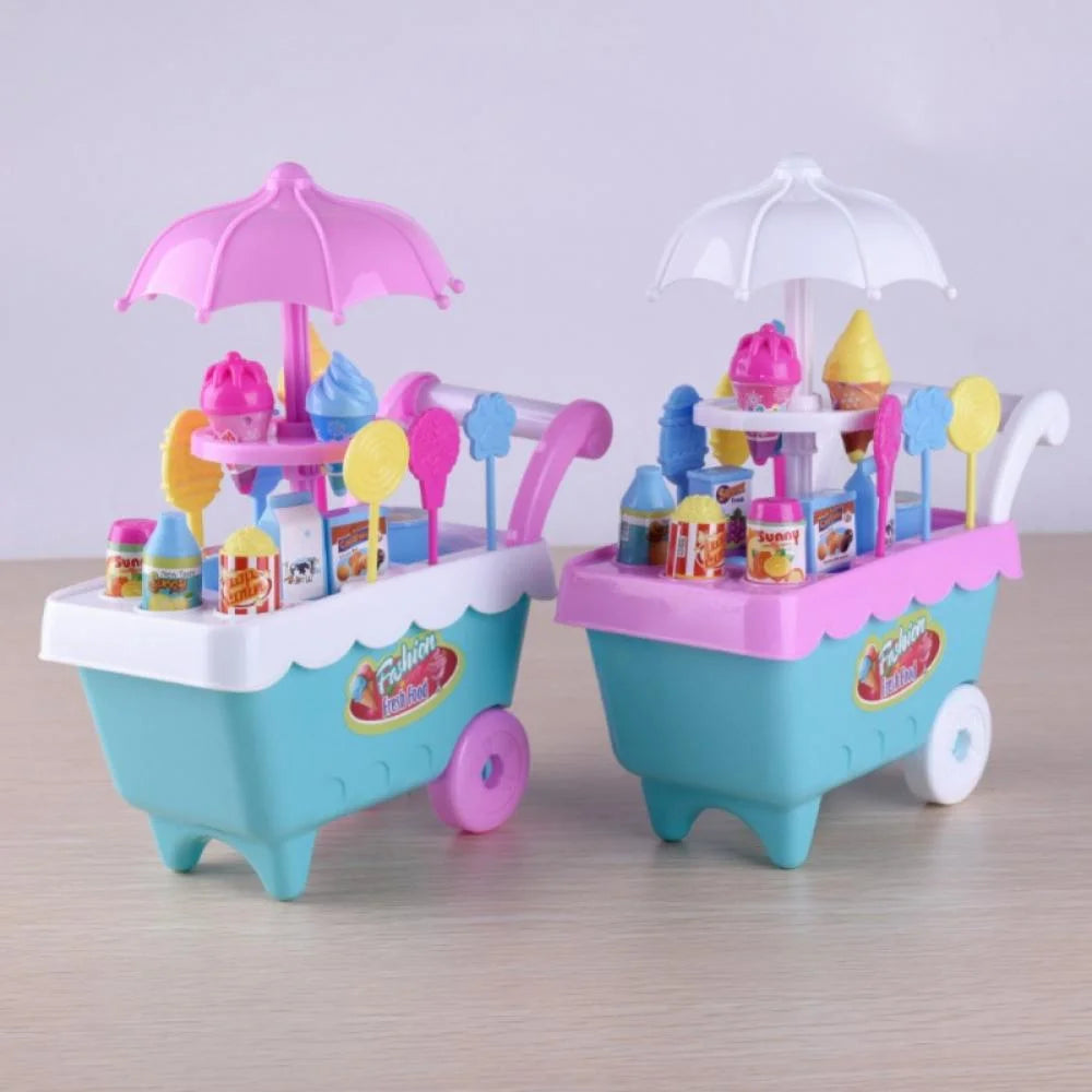 16 Piece Ice Cream Cart Toy Set with Umbrella Food Dishes J78211