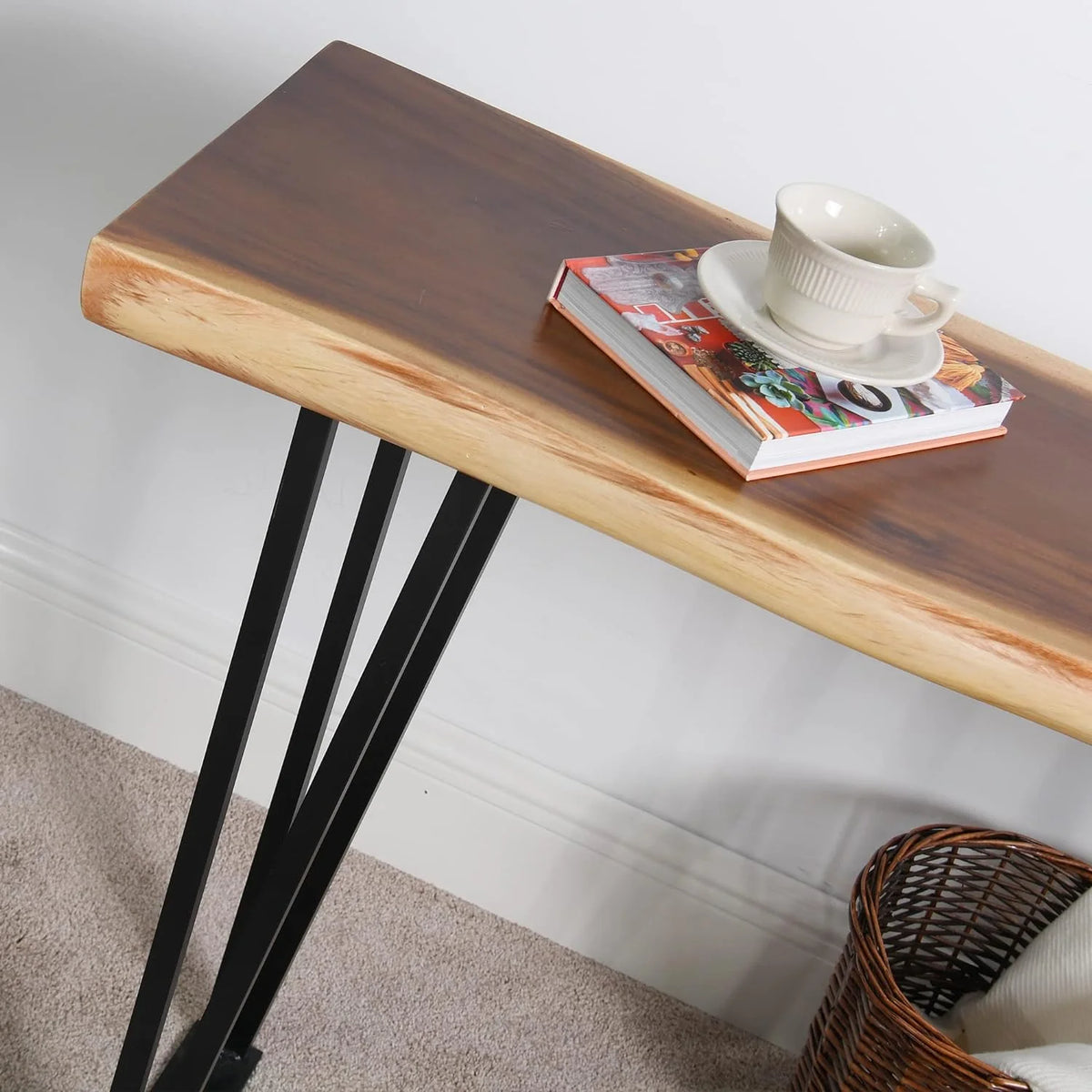Solid Wood Console Table with Metal Legs U9407