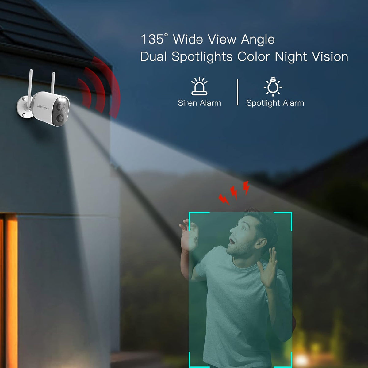 Wireless Battery Powered Outdoor Security Camera with Color Night Vision and Spotlight J657566
