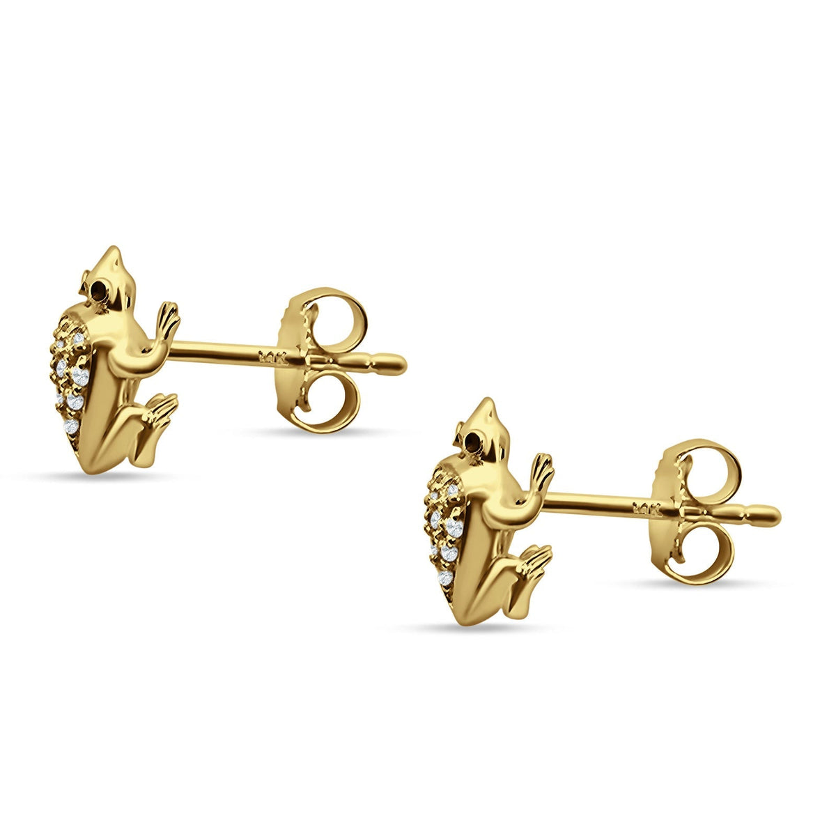 14K Yellow Gold Frog Stud Earrings W5384