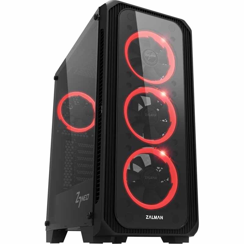 ATX Mid Tower Gaming PC Case with Tempered Glass and 4 Pre-Installed 120mm RGB LED Ring Fans J45120