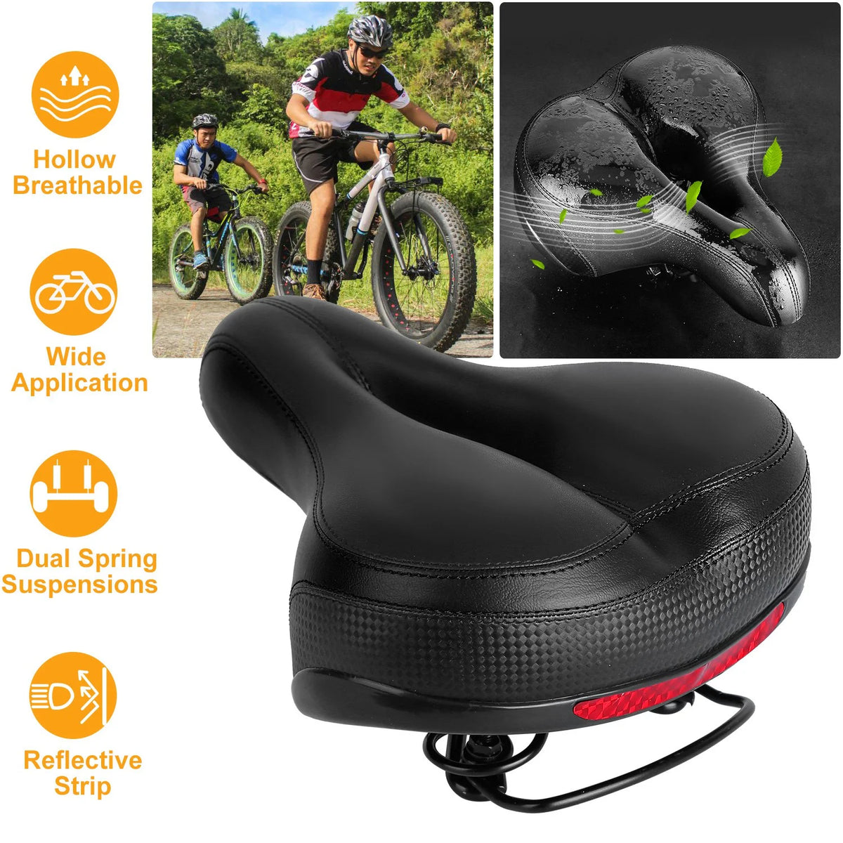 Black Red Bicycle Saddle Replacement with Dual Shock Absorbing Springs X33337