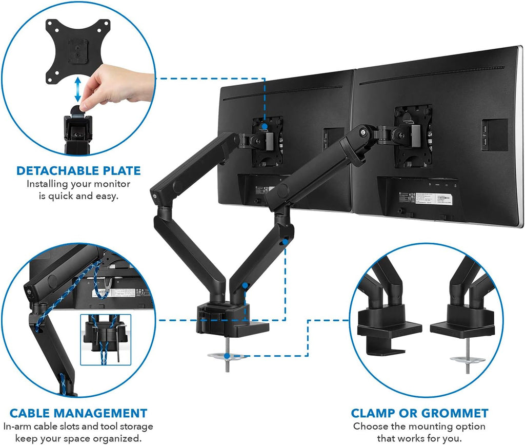Dual Monitor Arm Mount Desk Stand, Height Adjustable, Fits Two 24 27 29 30 32 Inch VESA 75 100 Screens R617352