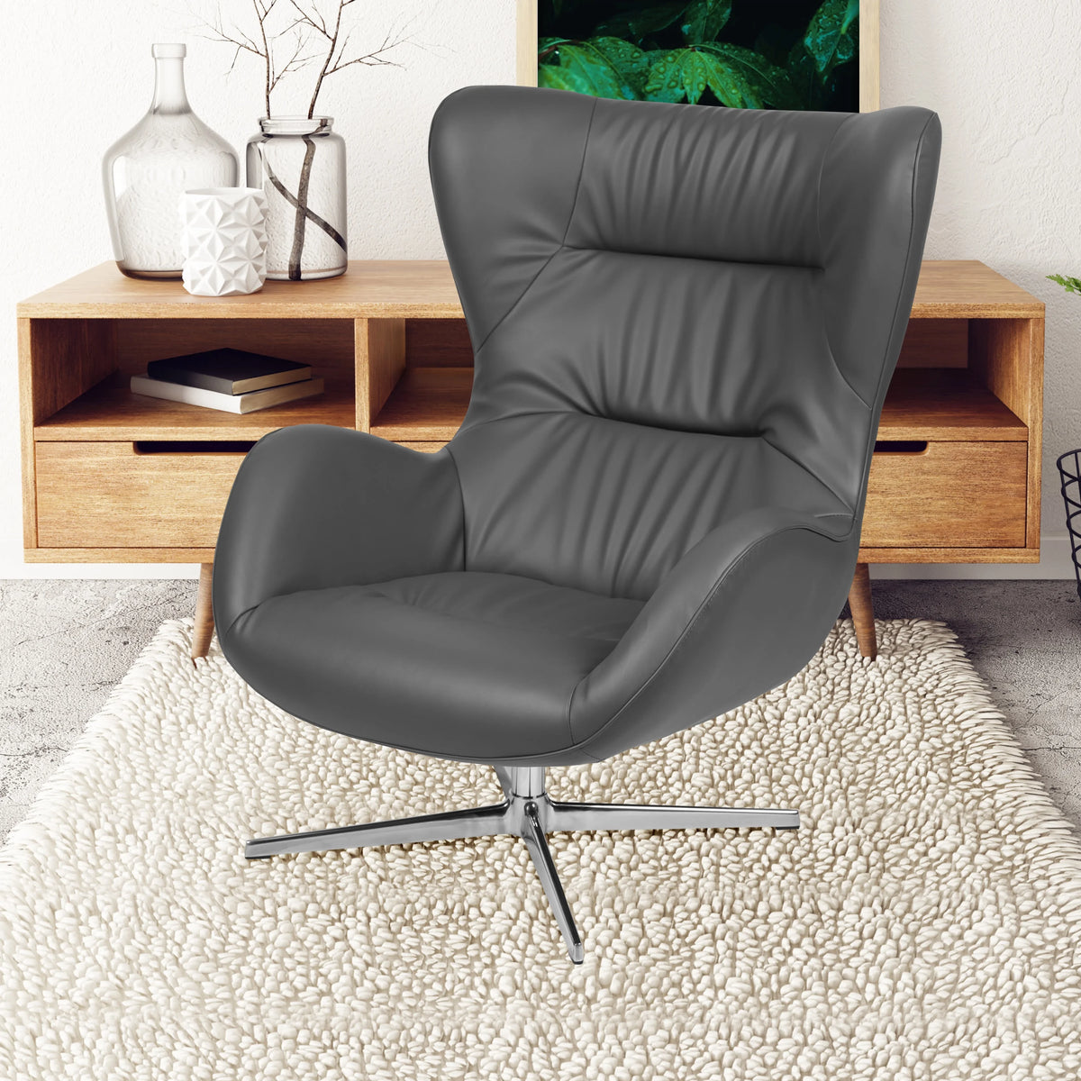 Gray LeatherSoft Swivel Wing Chair P31903