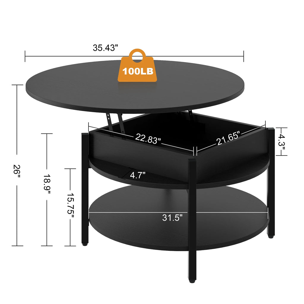 Round Lift Top Coffee Table with Storage H570