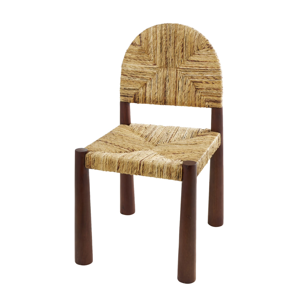 Light Brown Handmade Wood Lounge Chair with Woven Banana Leaf Seat, Set of 2 H99999