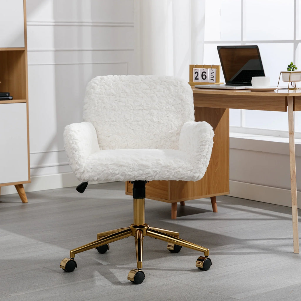 Beige Faux Rabbit Hair Office Chair with Adjustable Swivel G23584