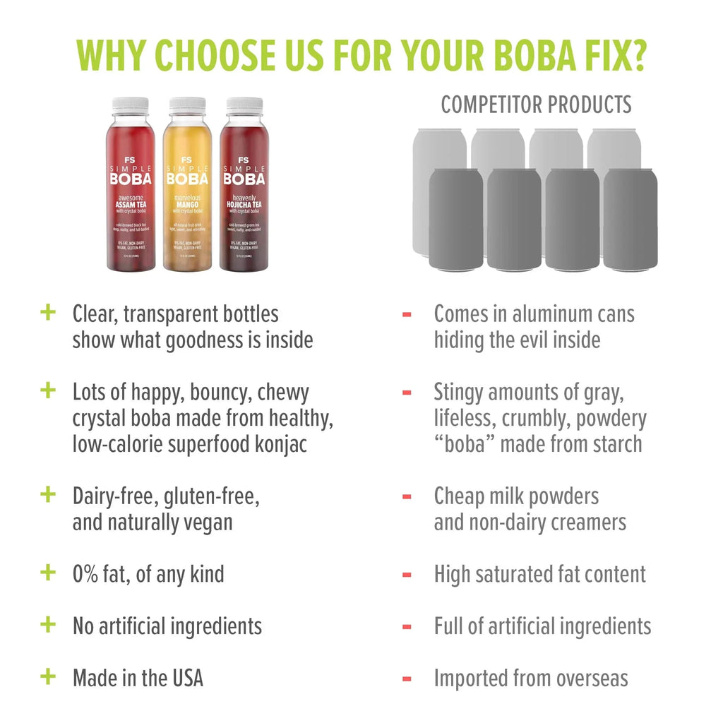 Assam Black, Hojicha Green, Mango Juices with Crystal Boba, 6-Pack of 12oz Bottles X15632