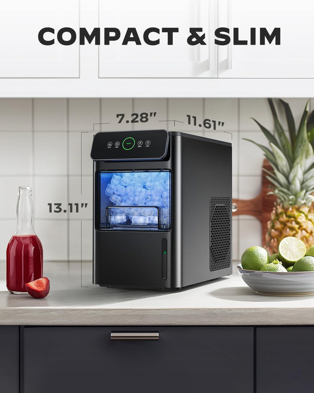 Portable Countertop Ice Maker with 2.6lbs Basket and Scoop, Stainless Steel S9067