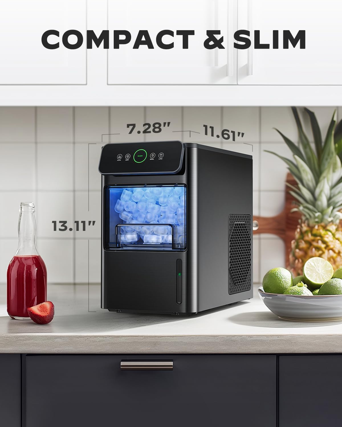 Portable Countertop Ice Maker with 2.6lbs Basket and Scoop, Stainless Steel S9067