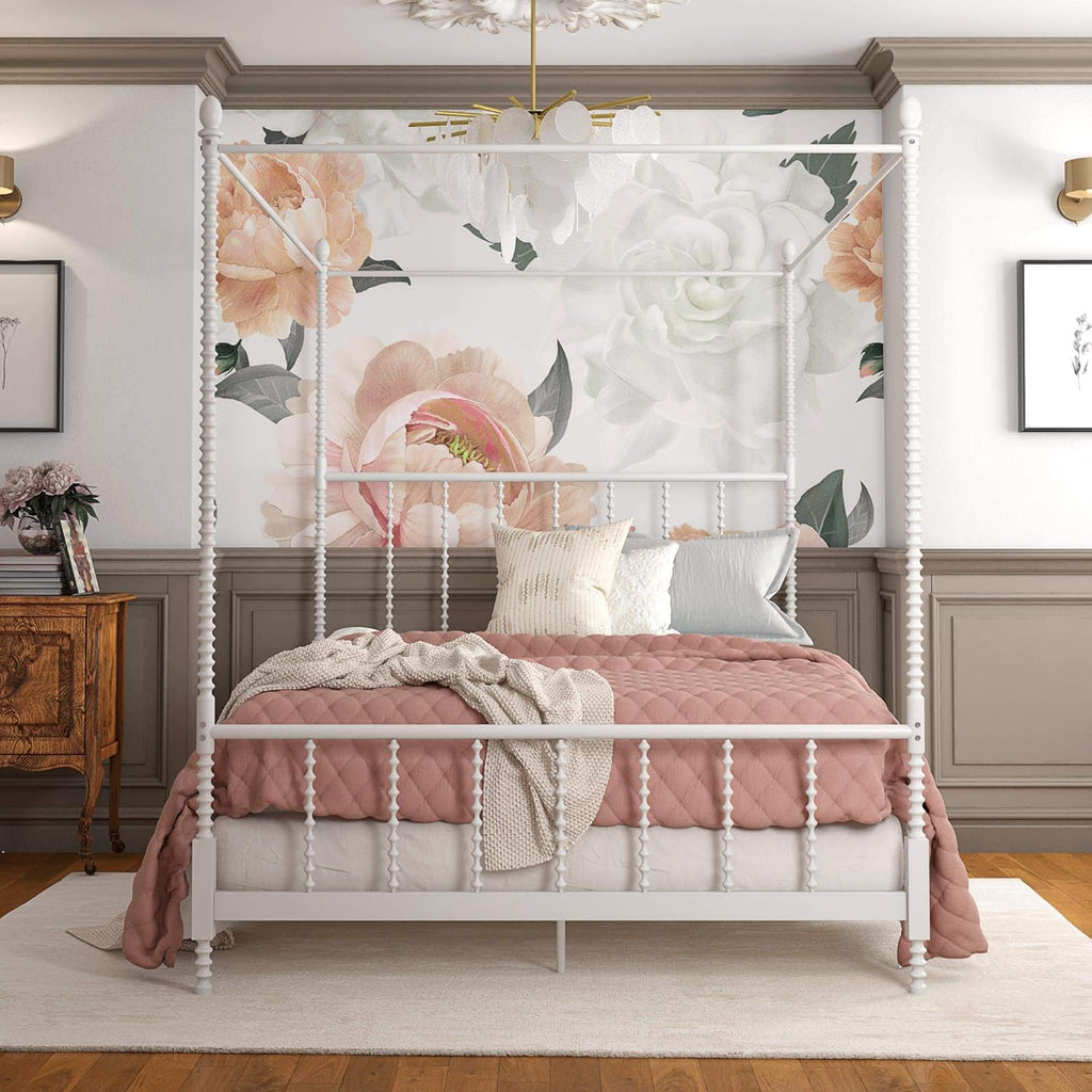 White Twin Size Metal Canopy Bed Frame O170534