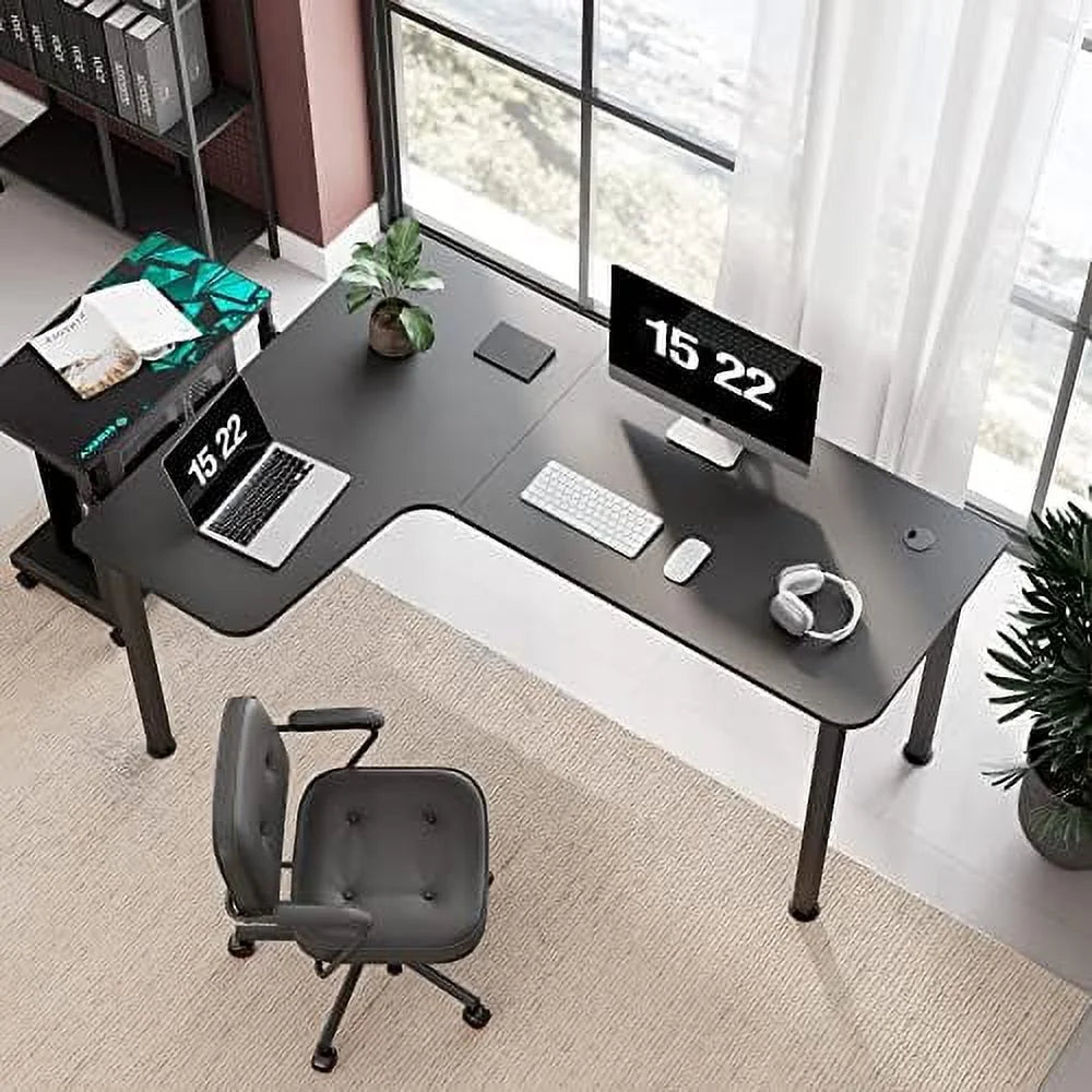 60 Inch Black L Shaped Computer Desk with Metal Legs Q26170