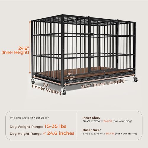 48" 38" Dog Crates with 4 Lockable Wheels, Removable Door and Tray D883