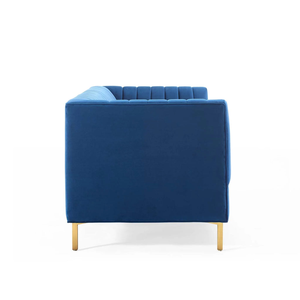 Navy Gold Channel Tufted Performance Velvet Sofa P472