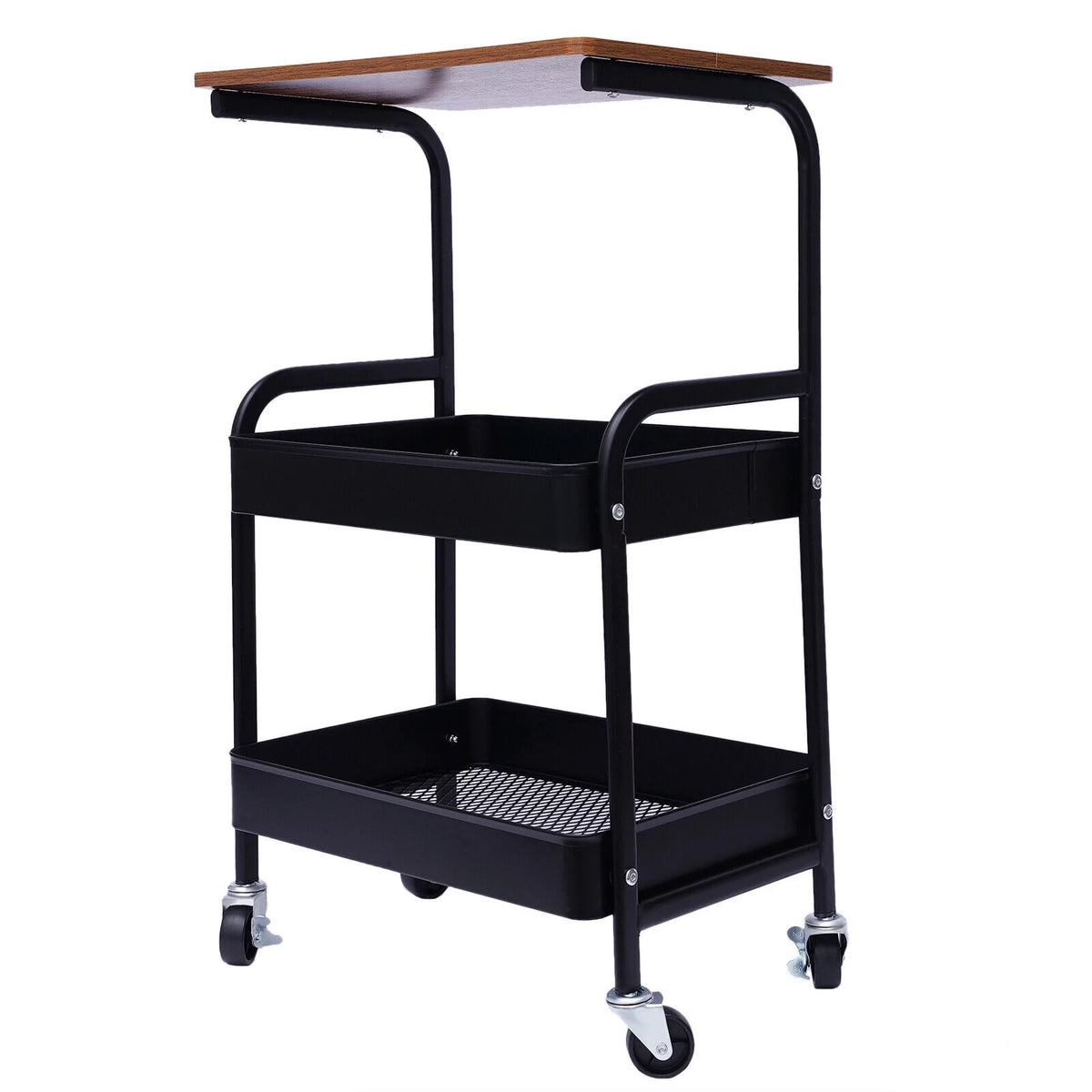 3 Tier Rolling Printer Cart with Wheel (Black+Brown) C6754