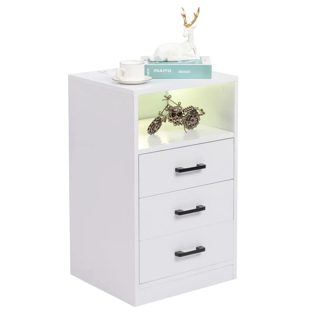 White End Table with Charging Station and 3 Storage Drawers Q325722