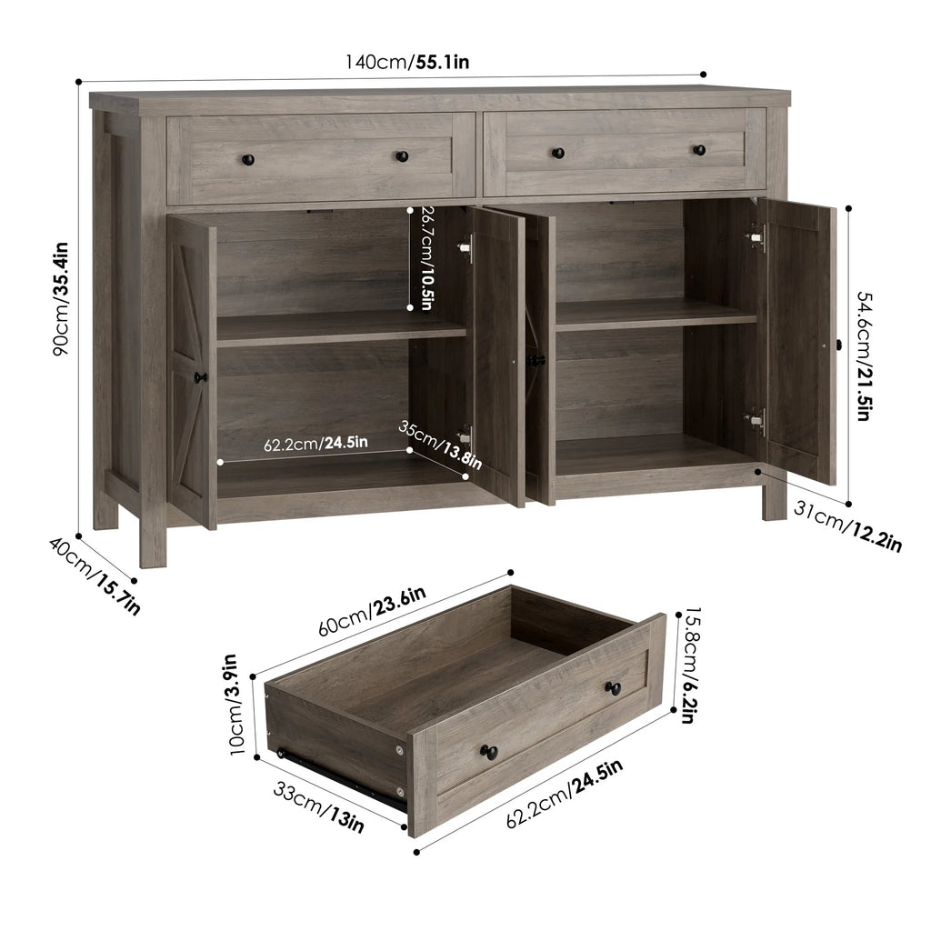 Gray 4-Doors 2-Drawers Wood Buffet Sideboard C4901
