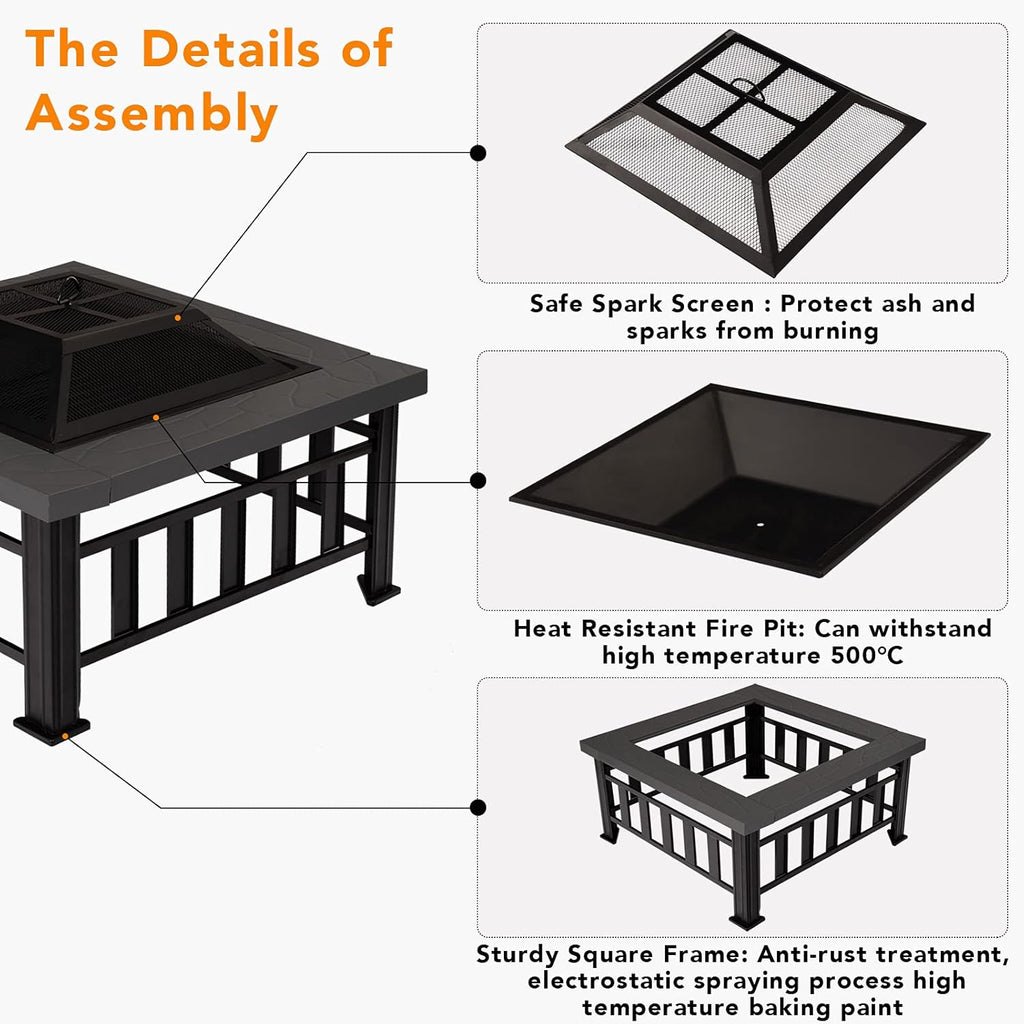 34 Square Metal Fire Pit Table V689