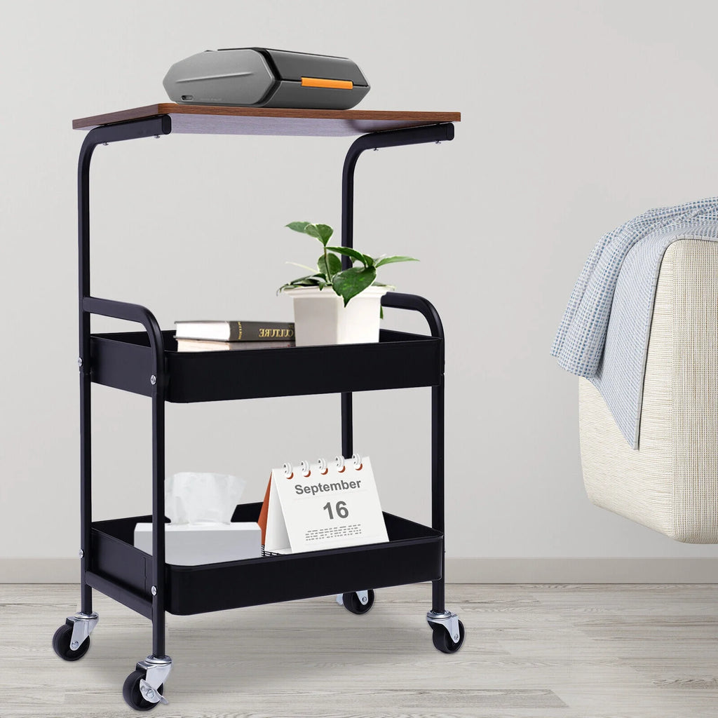 3 Tier Rolling Printer Cart with Wheel (Black+Brown) C6754