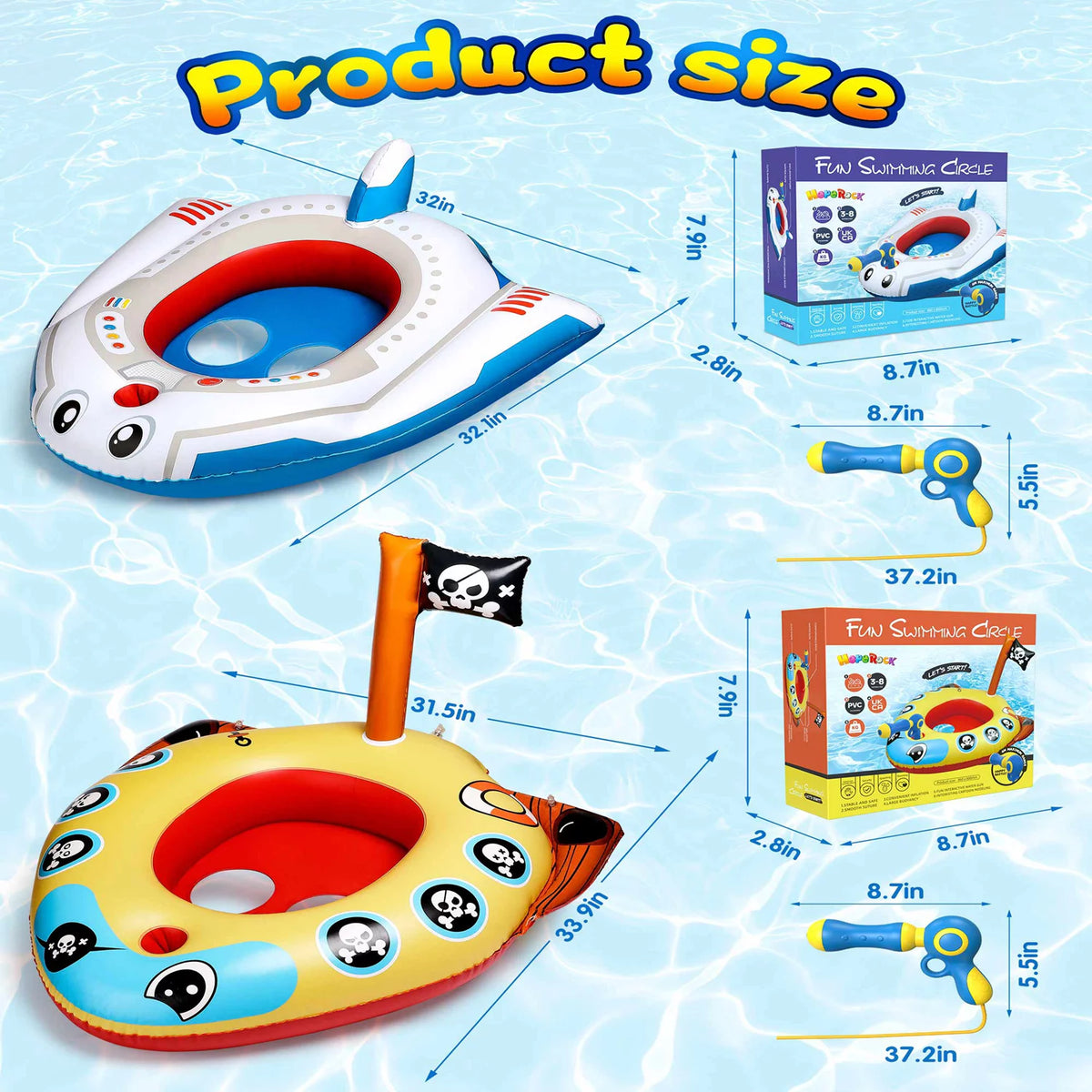 Inflatable Kids Pool Float with Water Gun 2Packs B233387