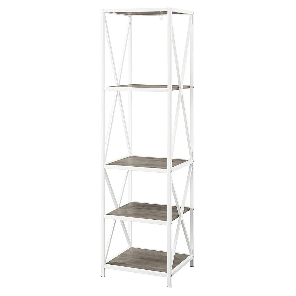 4-Shelf Bookcase Gray Wash White Metal V3413
