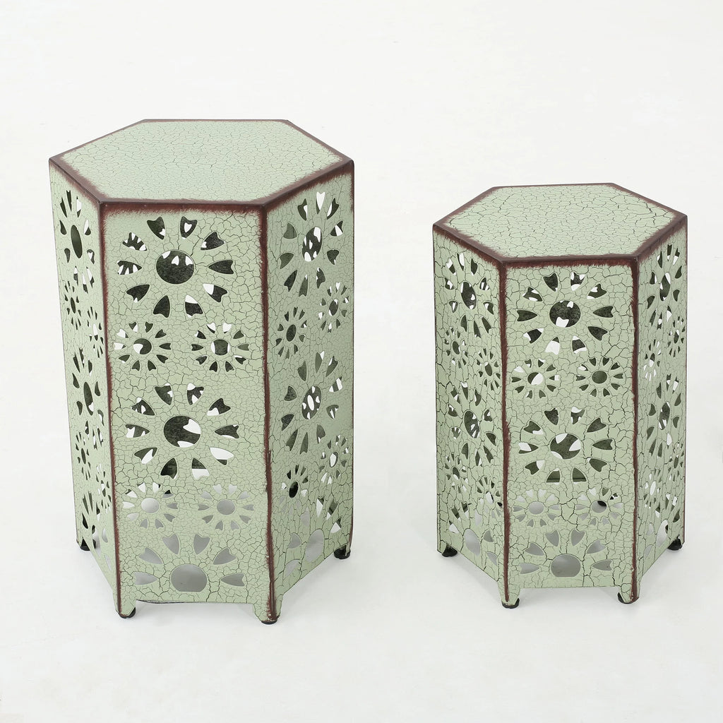 12 Inch and 14 Inch Iron Side Table Set I2014