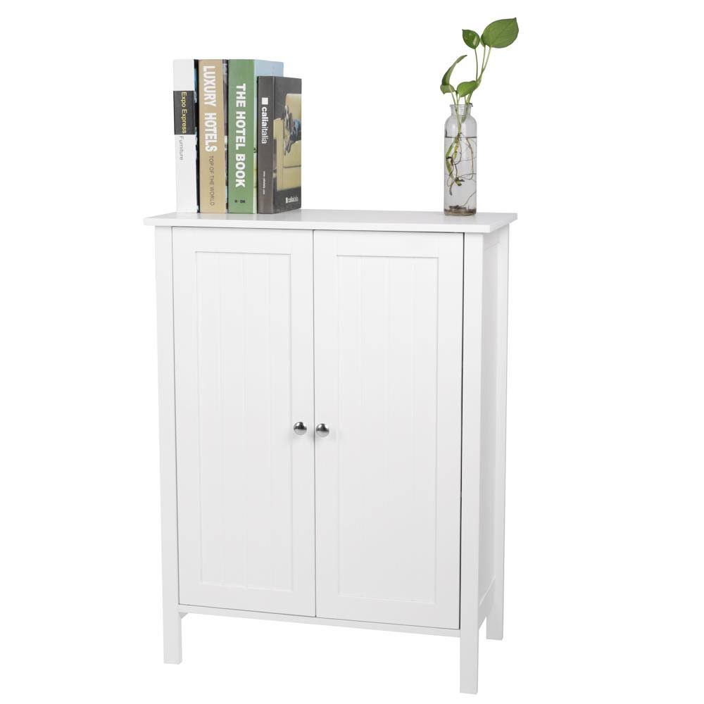 White Free Standing Bathroom Floor Cabinet with Double Doors and Adjustable Shelf J4367