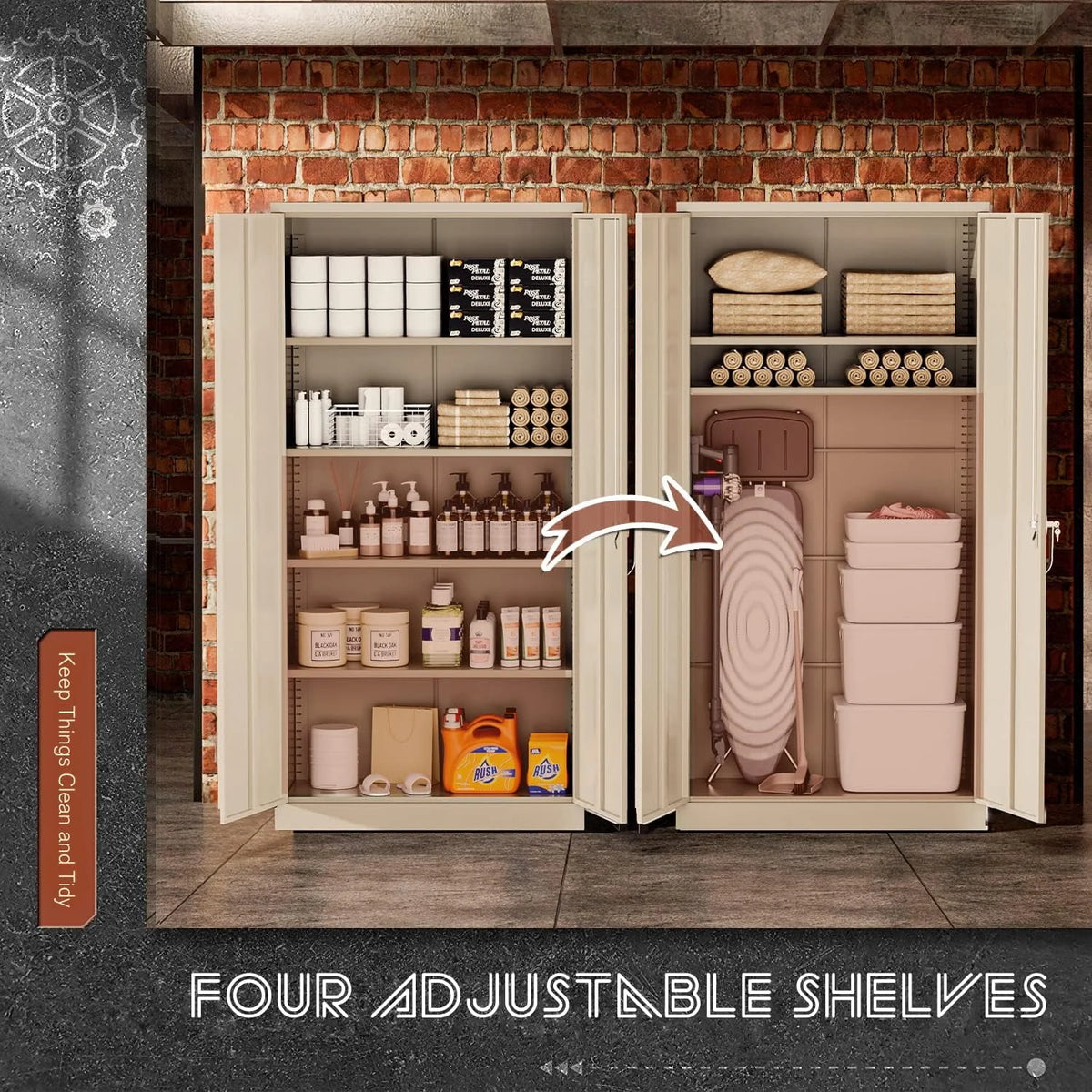 Black Metal Storage Cabinet with Locking Doors and Adjustable Shelves O92470